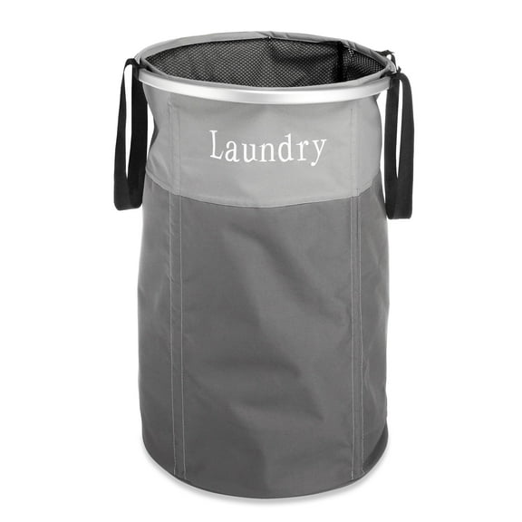 Whitmor Easycare Round Polyester Laundry Hamper - Gray - for Adults
