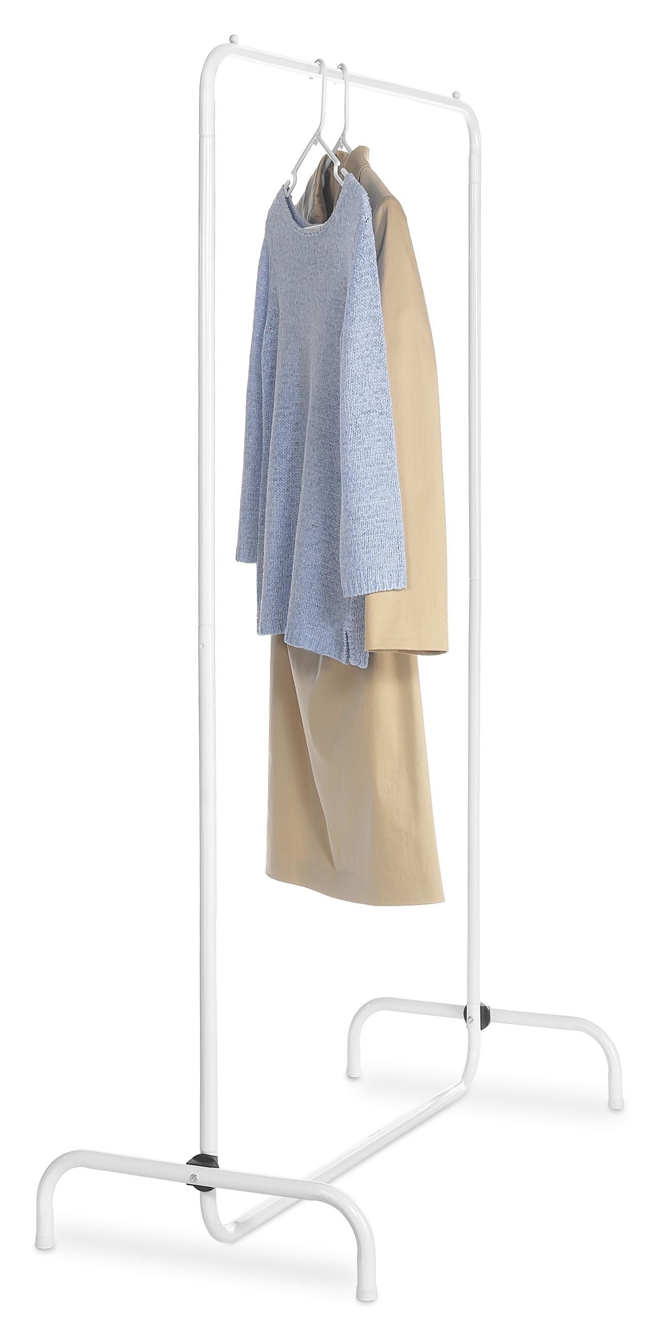 White Metal Freestanding Garment Rack with Bottom Shoe Shelf