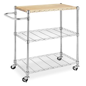 Whitmor Supreme Kitchen and Microwave Cart Wood & Chrome 13.25 x 27.5 x 33.5 inches