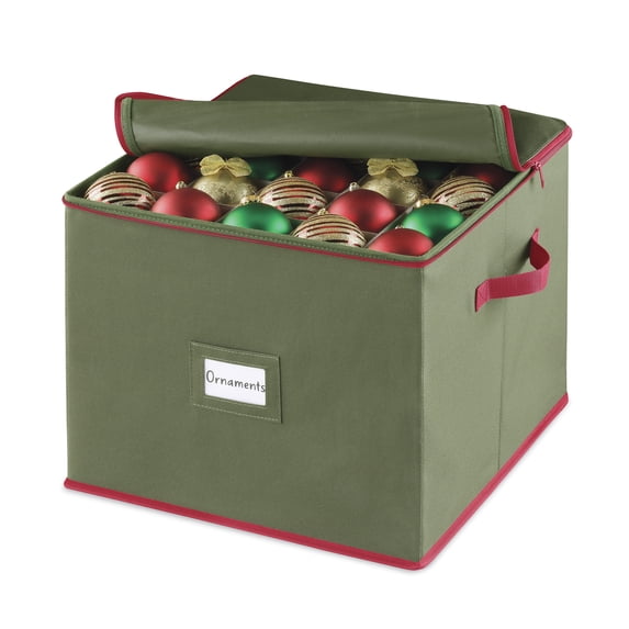 Whitmor Large Polyester Christmas Ornament Box 75 Sections, Green W/Red Trim - Adult Use
