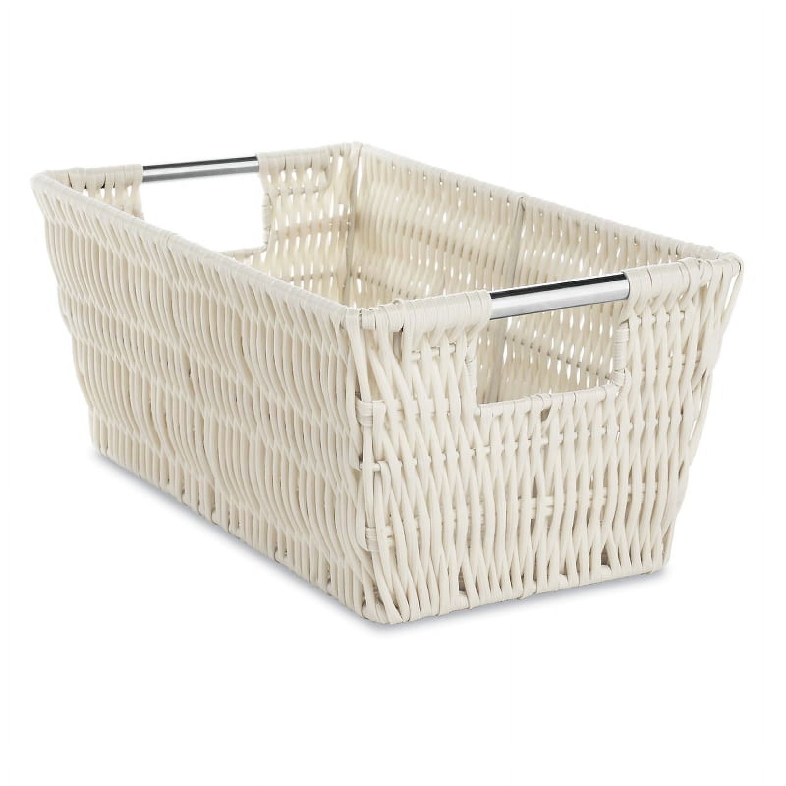 Whitmor Latte Rectangular Woven Plastic Tote Bin with Stainless Steel Handles