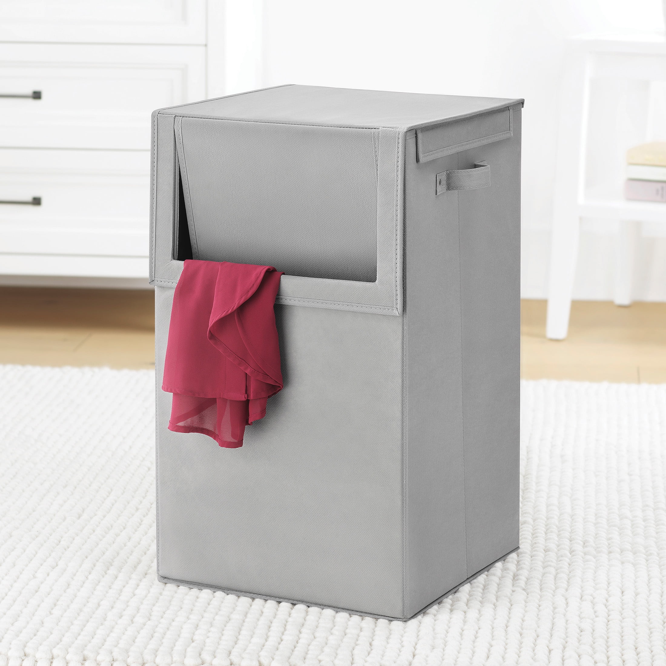 Whitmor Drop Front Laundry Basket,Laundry Clothers Hamper-Grey