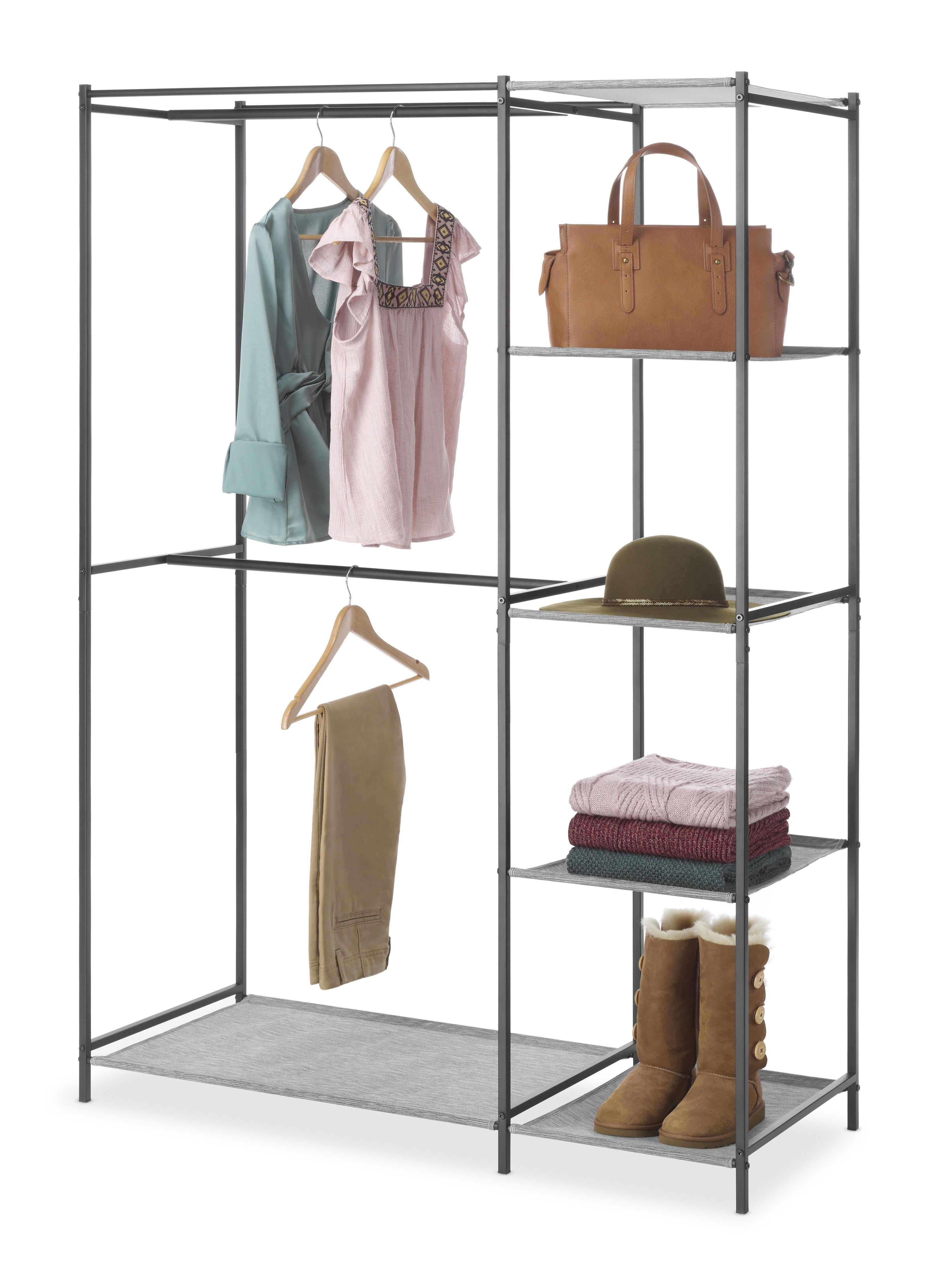 Whitmor Metal Double Rod Closet with Shelves Black