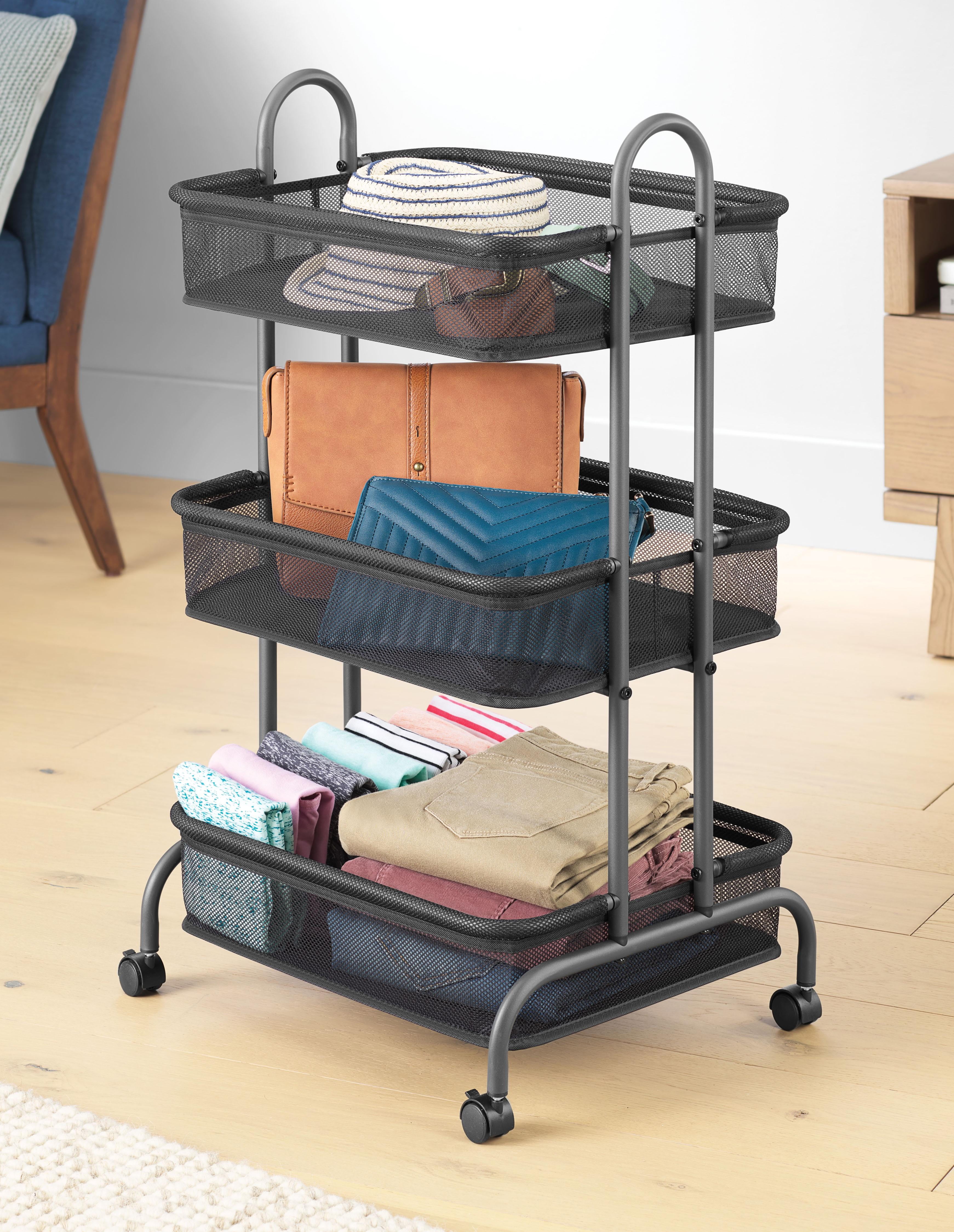 Whitmor Gunmetal Gray Metal Mesh 3-Tier Rolling Cart with Wheels