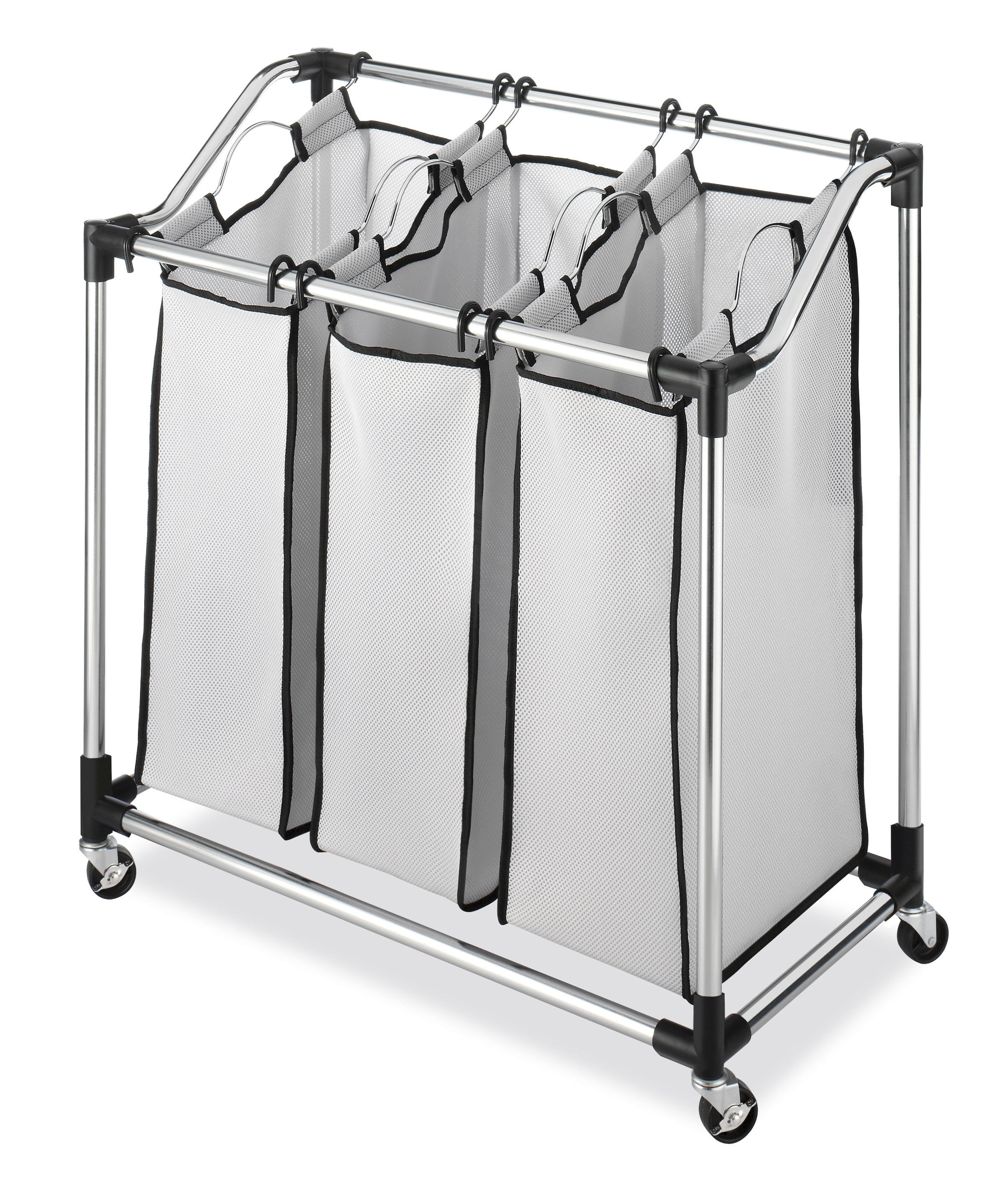 Whitmor Gray and Chrome 3-Compartment Laundry Sorter with Wheels