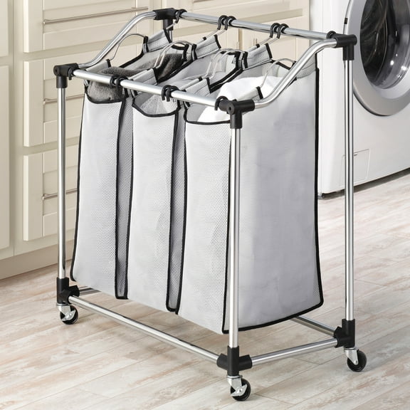 Whitmor Triple Laundry Sorter with Foam Mesh Bags - Chrome & White