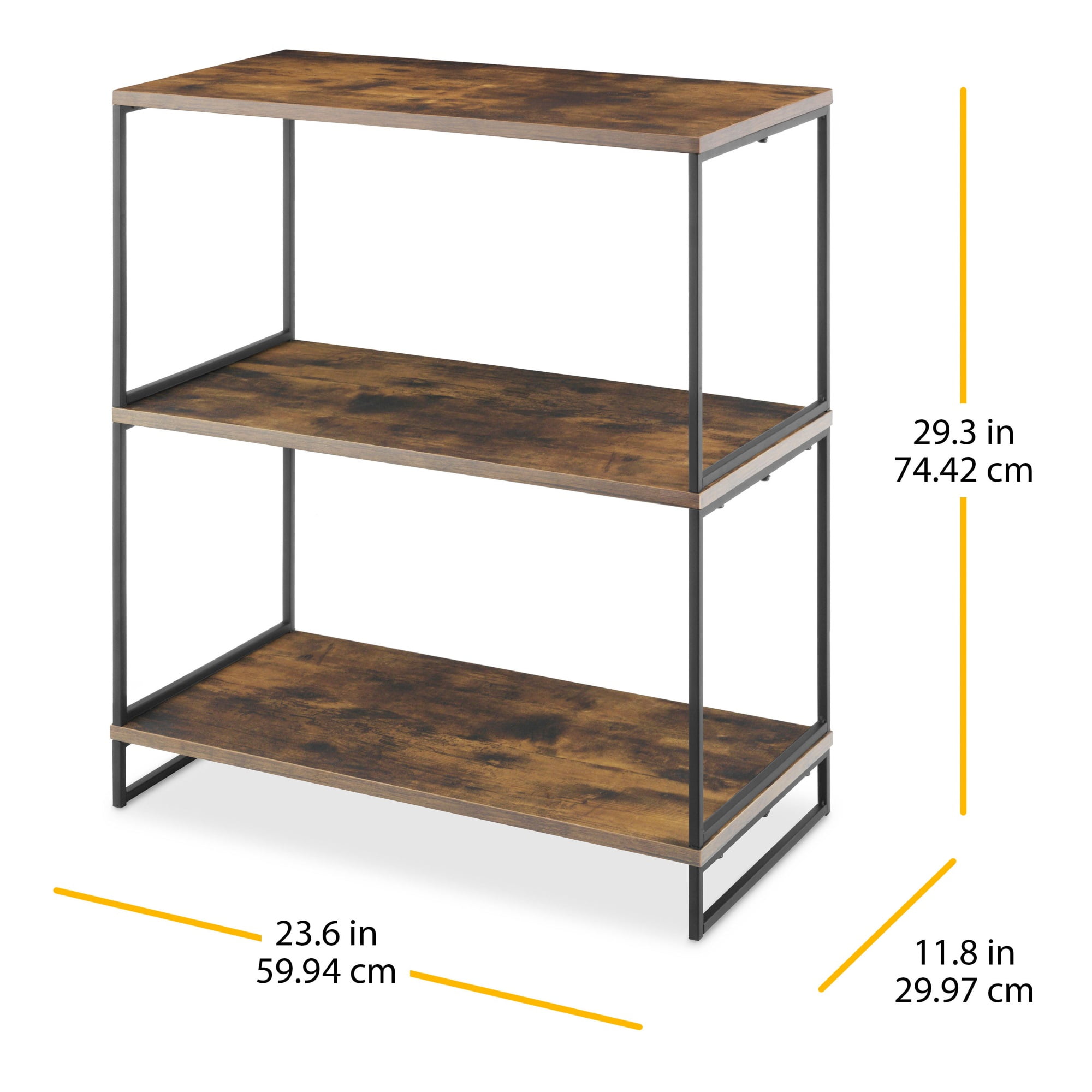 Whitmor Modern Industrial Black and Wood 3-Tier Shelf
