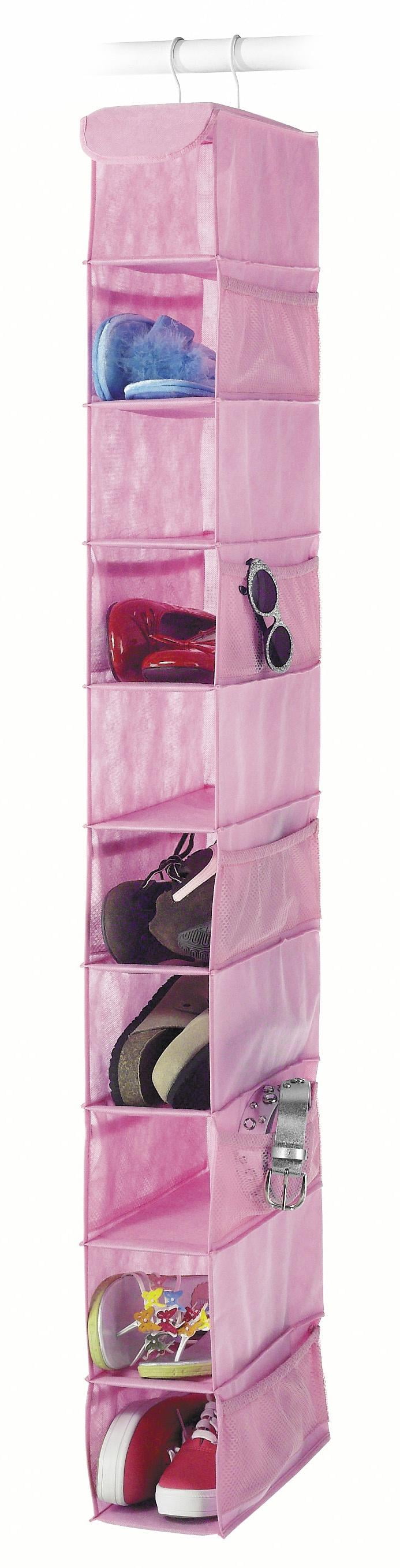 Whitmor New 10-Shelf Polyester Mesh Hanging Shoe Shelves- Pink - Use for a Child, Teen or Adult Room
