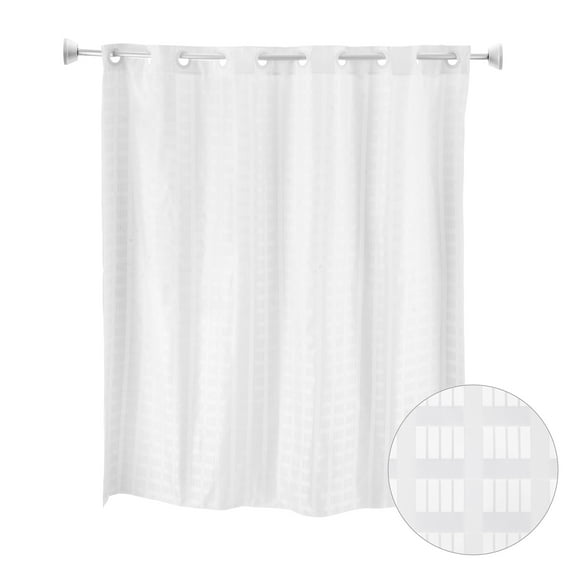 Whitmor No Hook Split Ring Checkered Pattern Shower Curtain w/No Snap Liner, 71" x 74"