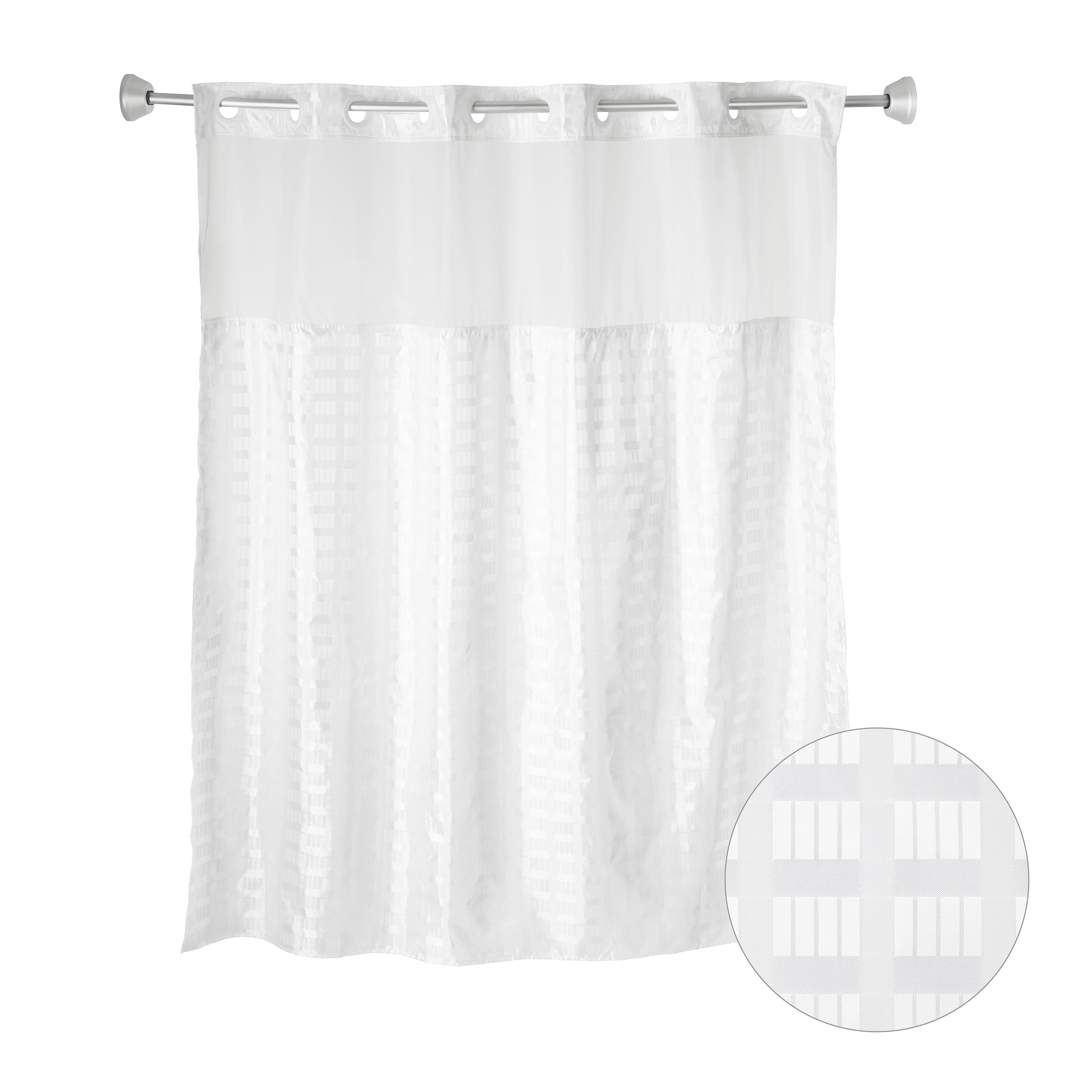 Whitmor No Hook Split Ring Checkered Pattern Shower Curtain, w/Snap-In Liner, 71" x 77"