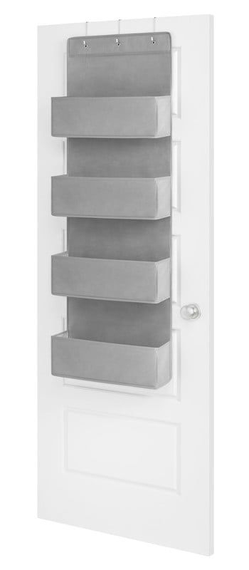 Whitmor 4-Tier Over The Door Hanging Organizer with Gray Fabric Storage Pockets
