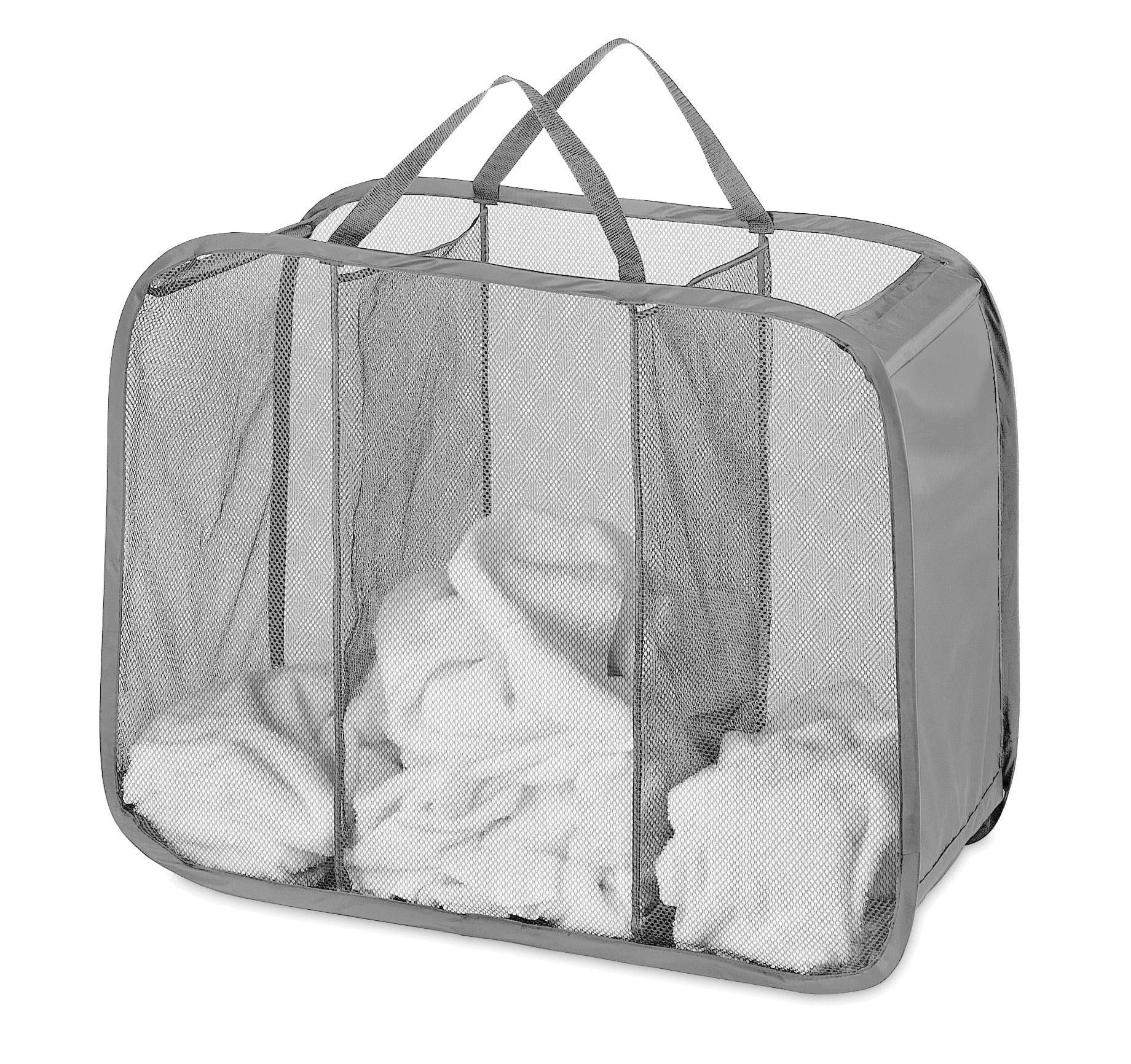 Gray Mesh Collapsible 3-Bin Laundry Sorter Hamper for Kids