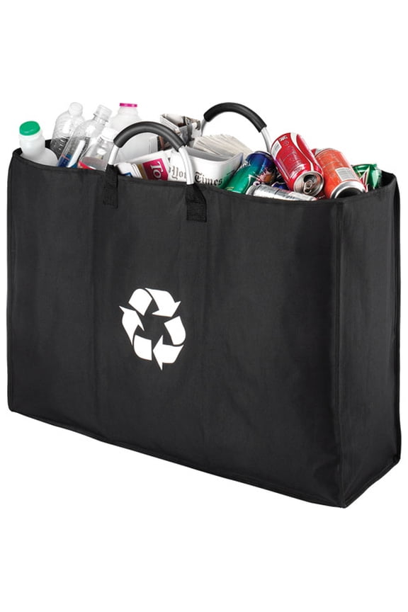 Polyester recycle bag with aluminum handles, size 9.5 L x 30.0 W x 21.25 H inch, Black