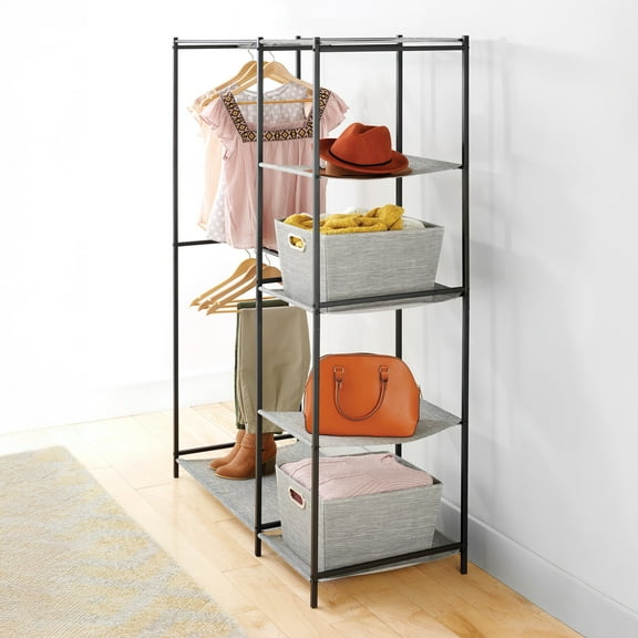 Whitmor Double Rod Closet with Shelves - Black