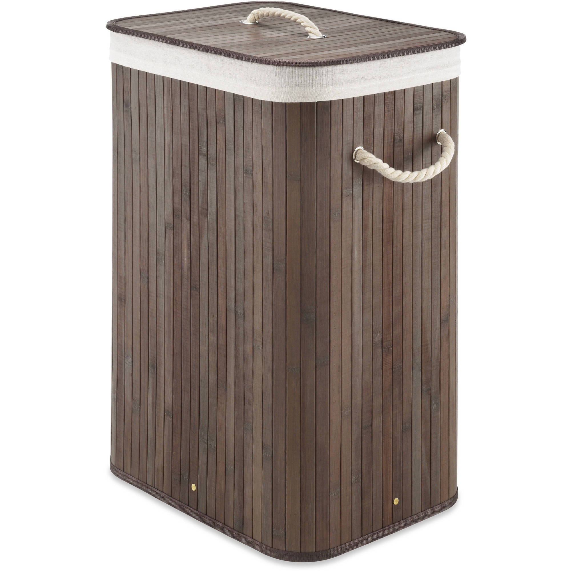 Dark Brown Bamboo Upright Laundry Hamper with Rope Handles