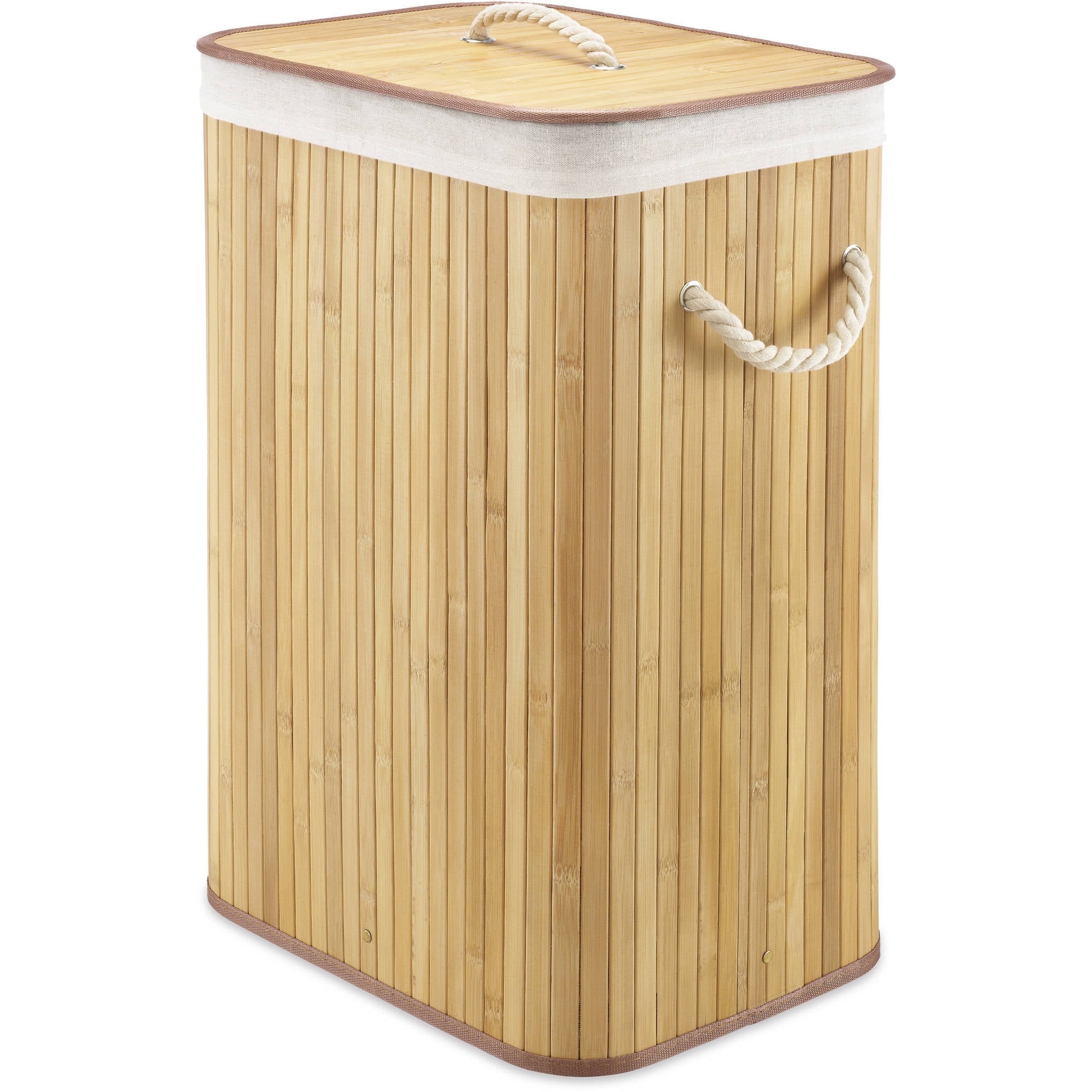 Light Brown Bamboo Upright Laundry Hamper with Lid