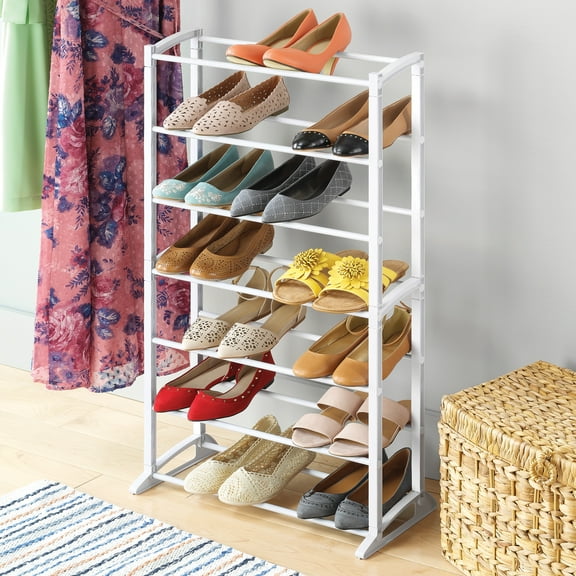 Whitmor Shoe Rack - 21-Pair Shoe Organizer - White