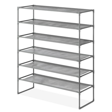 Whitmor 6-Tier Metal & Fabric Spacemaker Storage Rack, Space-Saving Adjustable Shoe Rack, Gray