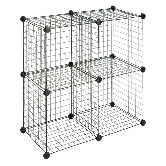 Whitmor Storage Cubes Stackable Interlocking Wire Shelves Set of 4 Black 14.25 x 14.5x  14.5