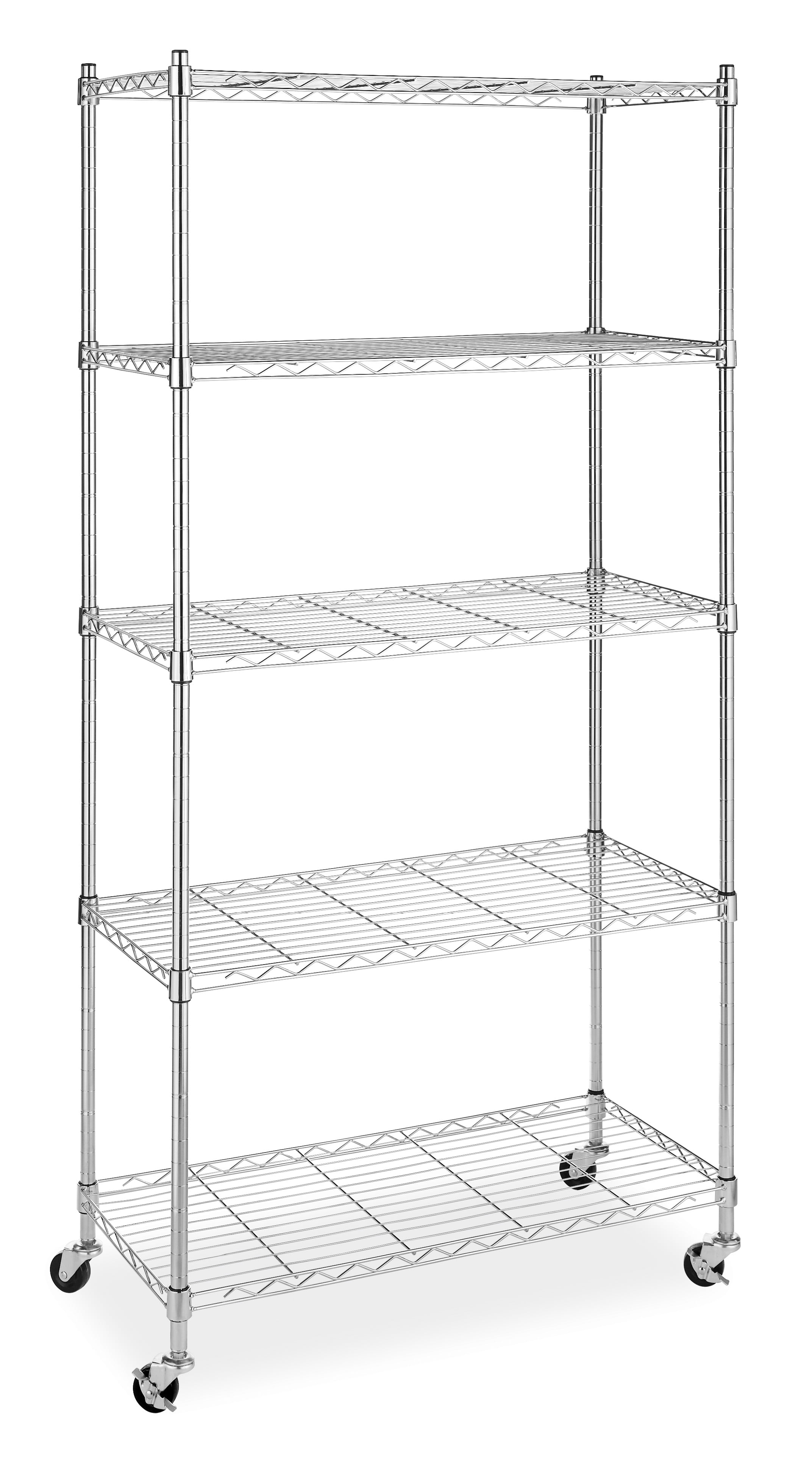 Chrome 5-Tier Rolling Utility Cart with Adjustable Shelves