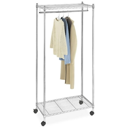 Whitmor Supreme Double Shelf Rolling Garment Rack, Metal, Chrome