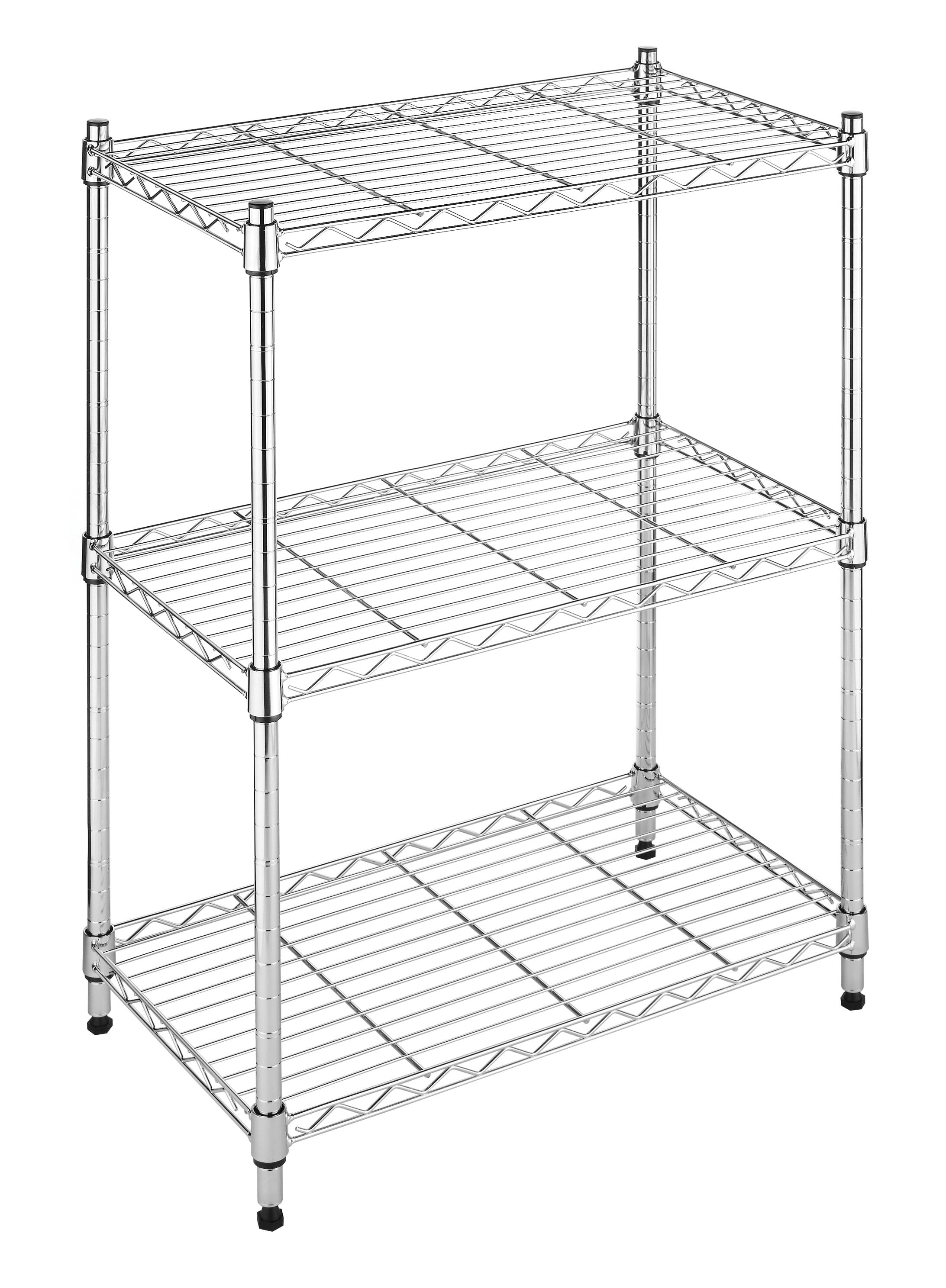 Chrome 3-Tier Adjustable Steel Shelving Unit for Kitchen and Garage