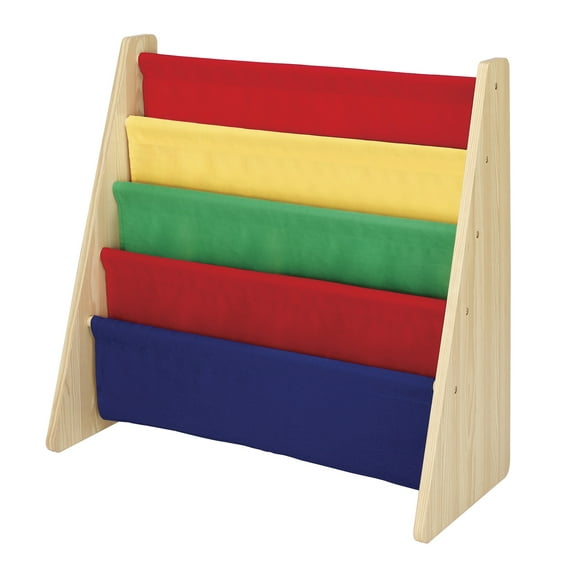 Whitmor Traditional Decor Kids 5 Nylon Pocket Wood Book Stand / Organizer - Red, Yellow, Green, Blue