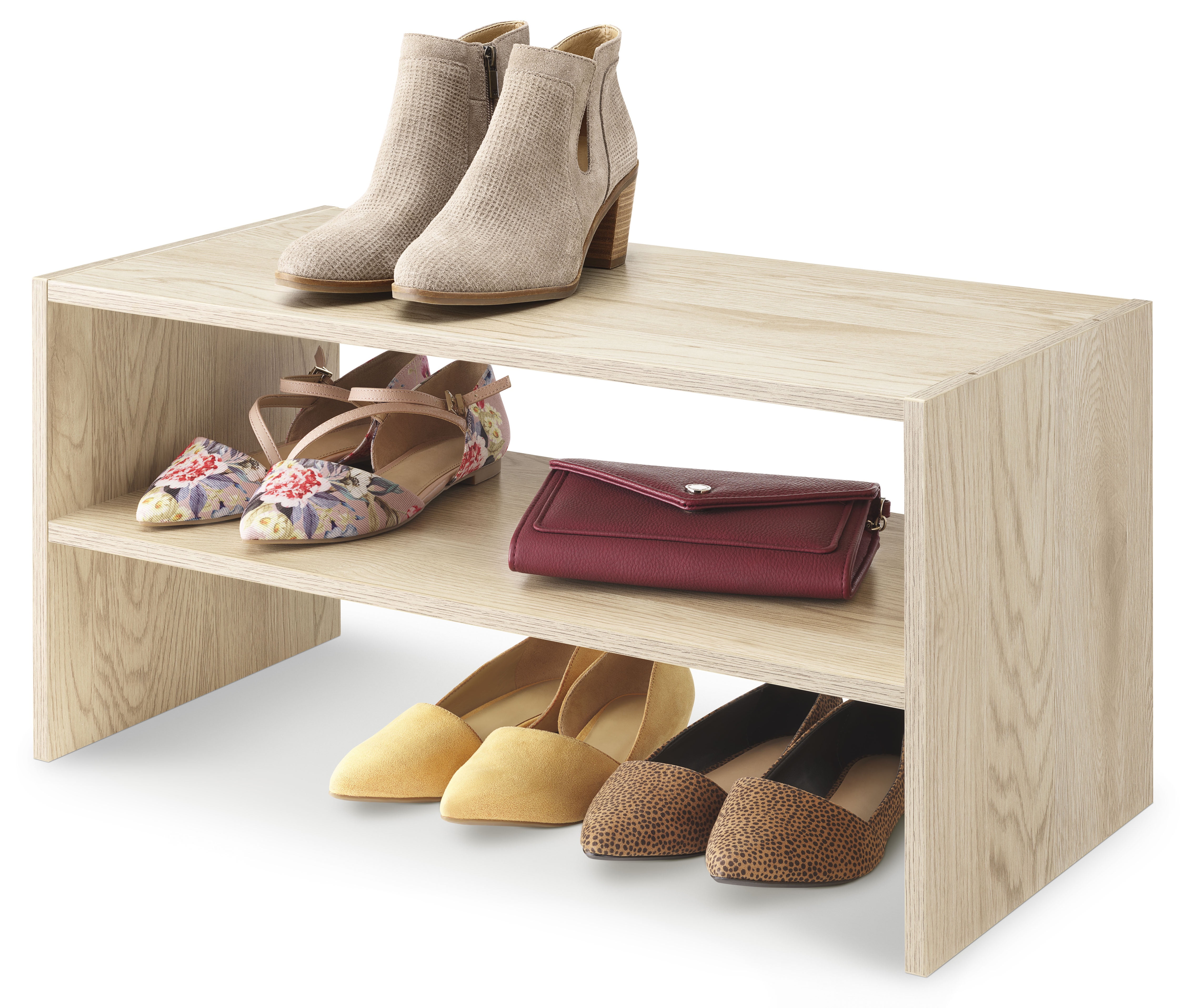 Whitmor Wood Stackable 2-Shelf Shoe Rack 24 Inch White Oak