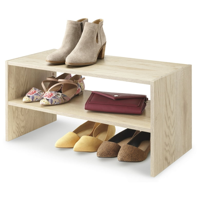 Whitmor Wood Stackable 2-Shelf Shoe Rack 24 Inch White Oak