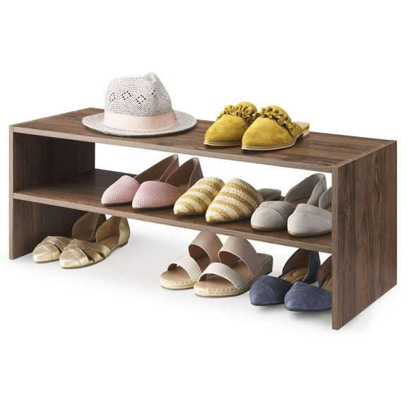 Whitmor Wood Stackable 2-Shelf Shoe Rack - 31 inch - Walnut
