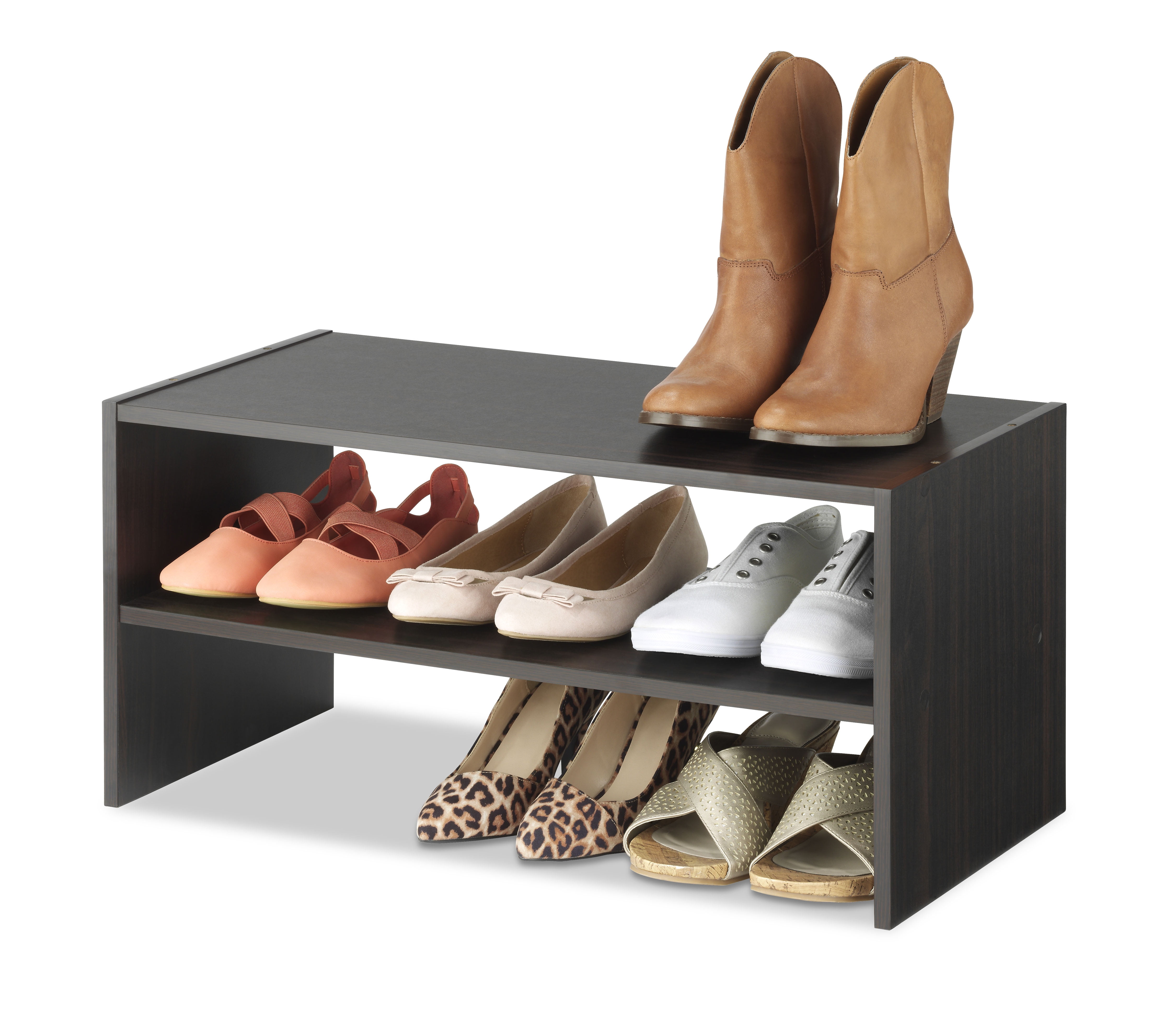 Whitmor Wood Stackable 2-Tier 9 Pair Shoe Rack - 24-inch Shoe
