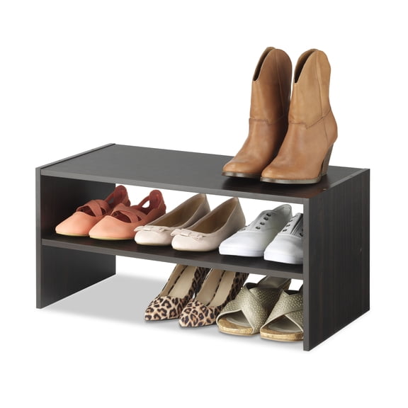 Whitmor Wood Stackable 2-Tier 9 Pair Shoe Rack - 24-inch Shoe Organizer Shelf - Espresso
