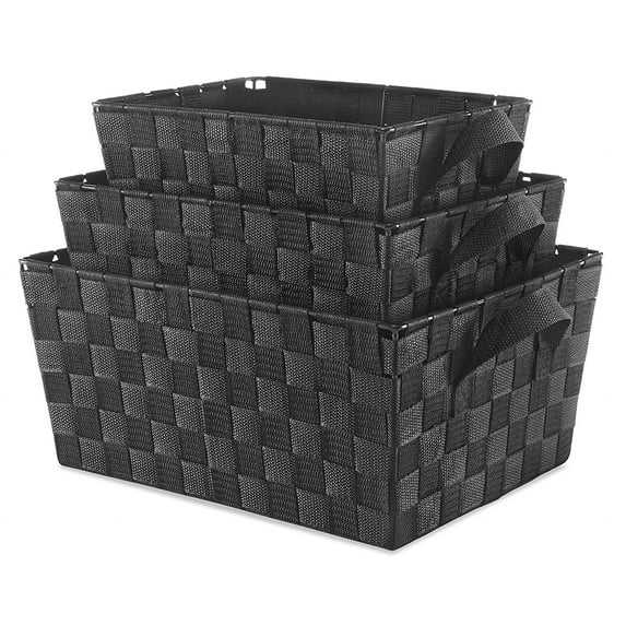 Whitmor Woven Strap Storage Baskets - Black - Set of 3