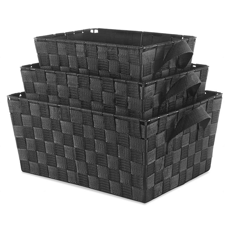 Whitmor Woven Strap Storage Baskets - Black - Set of 3 