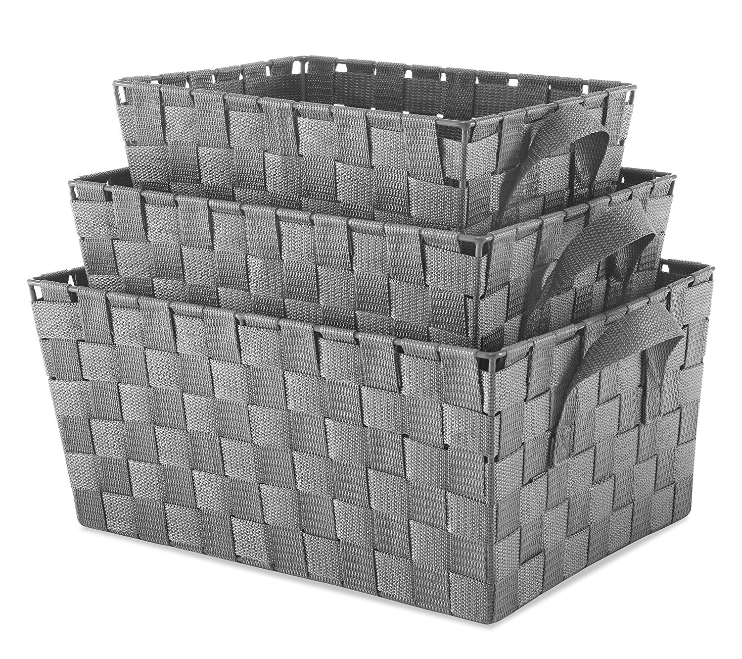 Gray Rectangular Woven Polypropylene Storage Baskets Set of 3