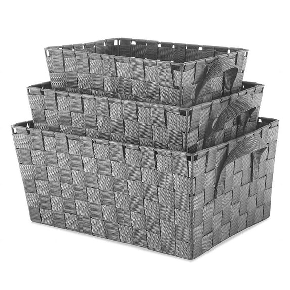 Whitmor Woven Strap Storage Baskets - Set of 3 - Gray