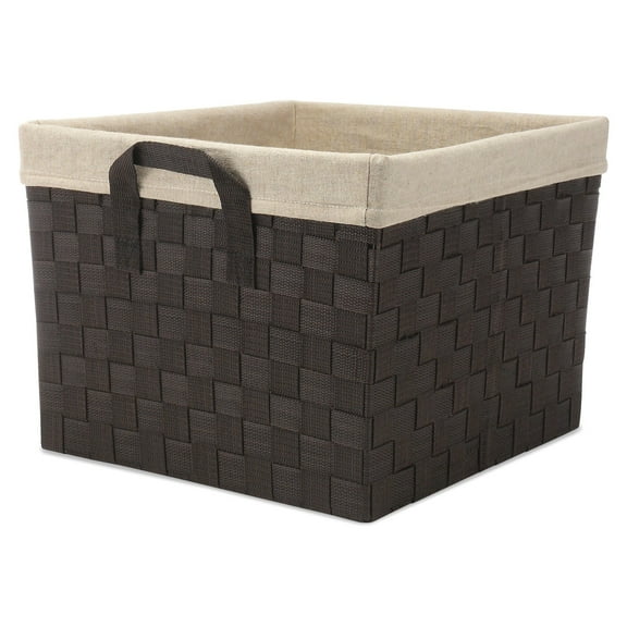 Whitmor Woven Strap Storage Tote Basket - Espresso with Cream Liner - 13" x 15" x 10"