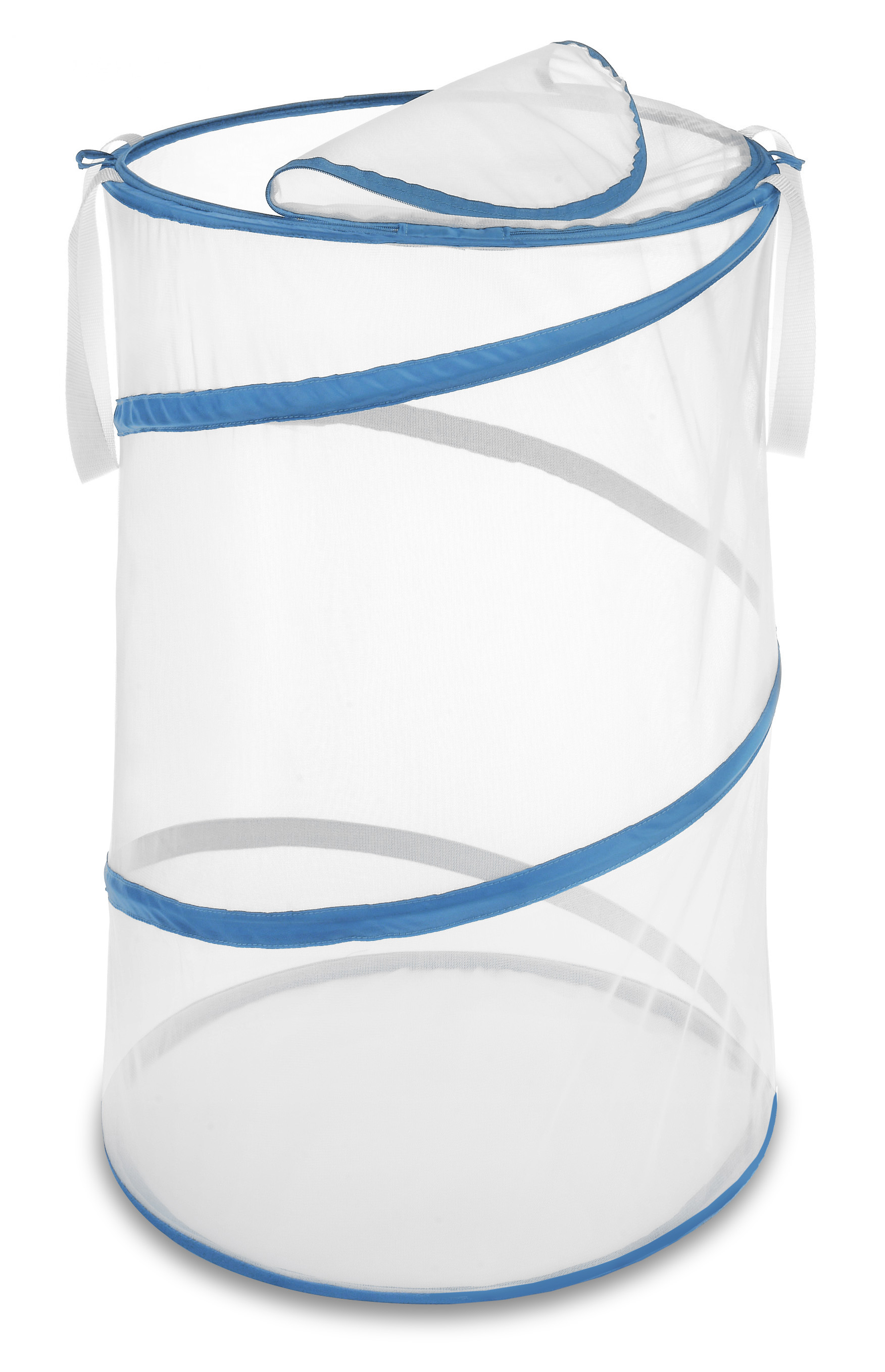 Whitmor Zippered Collapsible Laundry Hamper, Blue and White - image 1 of 7