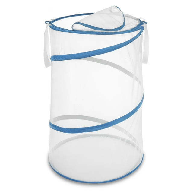 Whitmor Zippered Collapsible Laundry Hamper, Blue and White