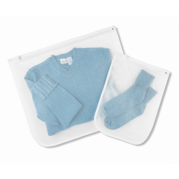 Whitmor Zippered Mesh Laundry Wash Bags - Set of 2 - one Small 11 x 15 and one Large 21 x 18 - White