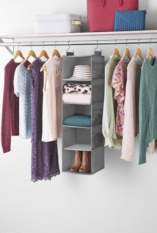 Whitmor Gray Hanging Closet Organizer with Mesh Pockets Fabric Storage Solution
