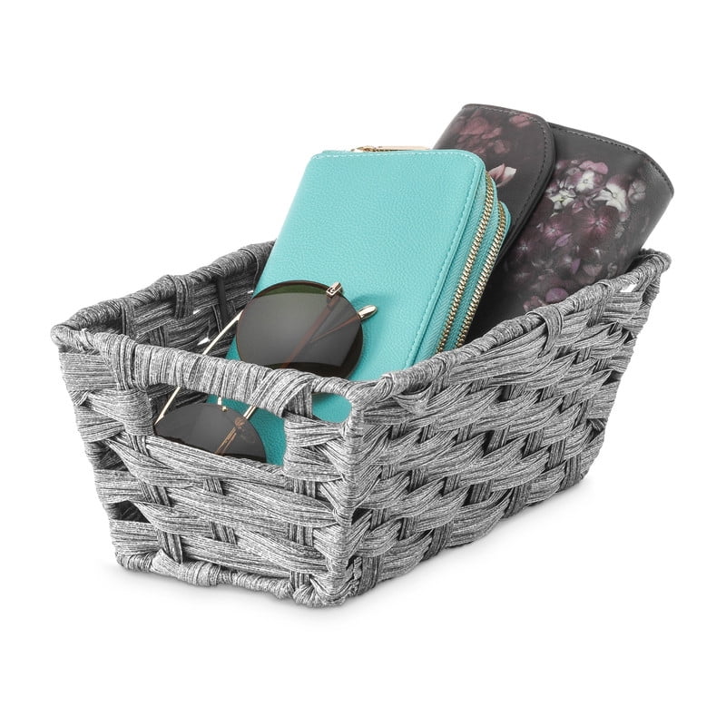 Whitmor Small Rattique Shelf Tote in Gray Wash, 6 Pack