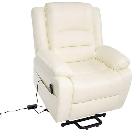 Whitney Deluxe Adjustable Power Lift Recliner Chair for Elderly, Faux Leather Electric Recliner, Split-Back Chair Cream