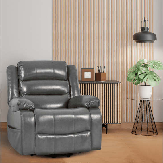 Whitney Deluxe Adjustable Power Lift Recliner Chair for Elderly, Faux Leather Electric Recliner, Split-Back Chair Gray