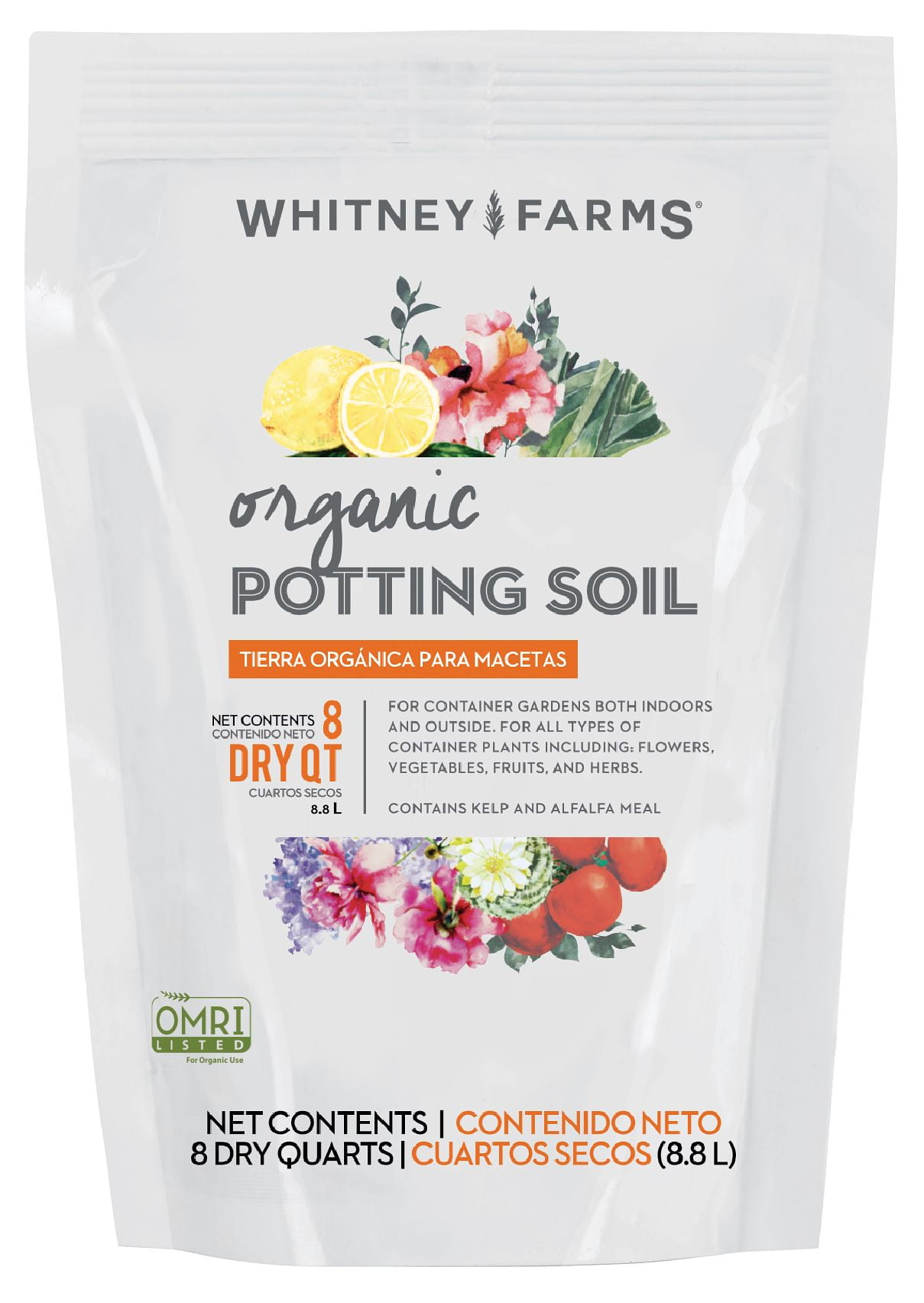 Whitney Farms Organic Potting Soil for Container Gardens, 8 dry Qt.