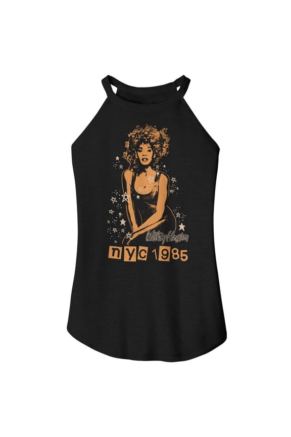 Whitney Houston 1985 NYC Stars Black Women's Sleeveless Rocker Tank Top
