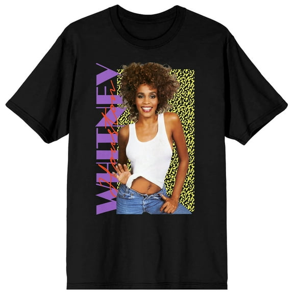 Whitney Houston 90s Script Men's Black T-shirt-XXL