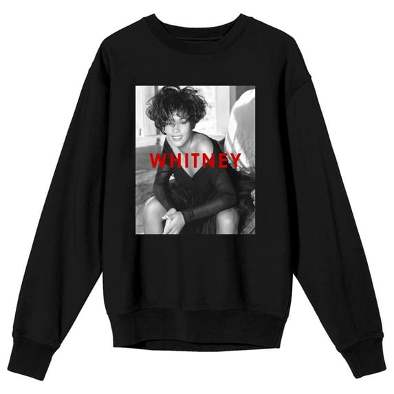 Whitney Houston Adult Black Crew Neck Sweatshirt-Medium