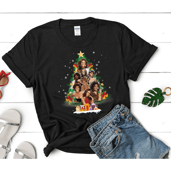 Whitney Houston Christmas Tree Shirt, Vintage 90s Shirt, Whitney Houston T-shirt, Whitney Houston Graphic Tee, Rap Music Shirt, Rap Vintage Tee, Gift For Him and Her, Xmas