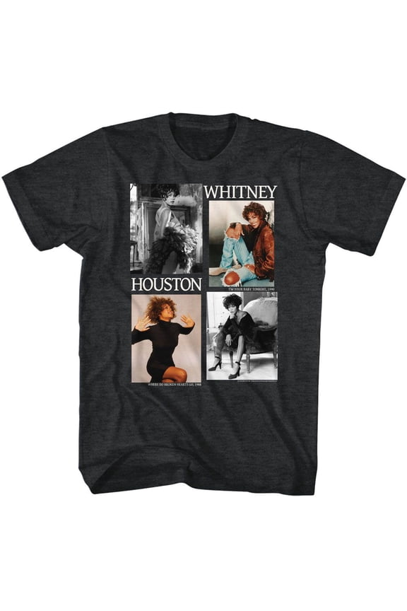 Whitney Houston Picture Blocks Black Heather Adult T-Shirt Xl
